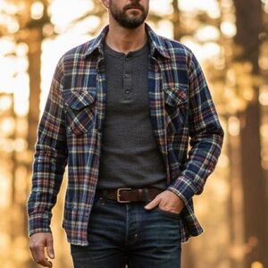 Vintage 70s Plaid Flannel Shirt Language‎ Blue Multi Button Up Size M Medium